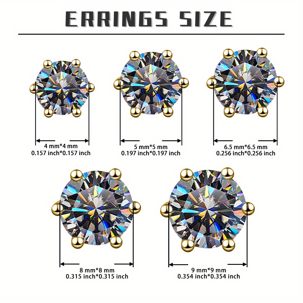 Women's S925 Sterling Silver Six Claws Gray Moissanite Round Earrings